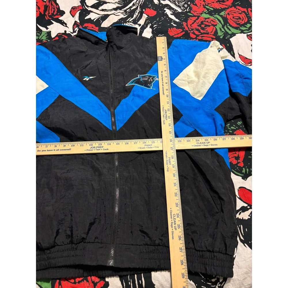 Vintage Reebok NFL Pro Line Carolina Panthers Windbreaker Jacket XXL Black Blue